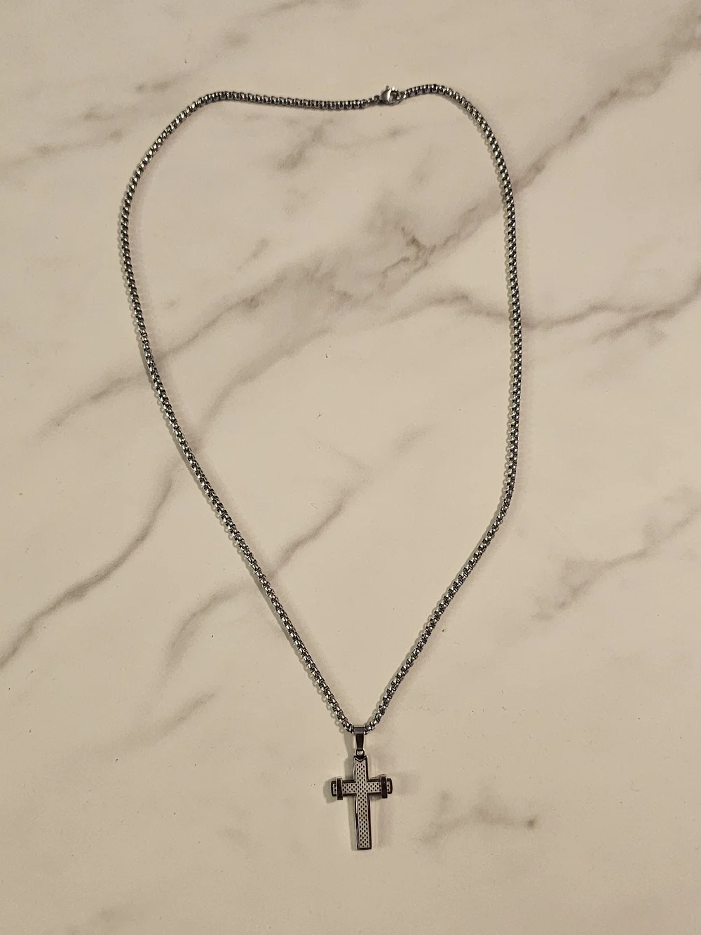 Men's Polished Stainless Steel Cross Pendant Necklace - Silver
